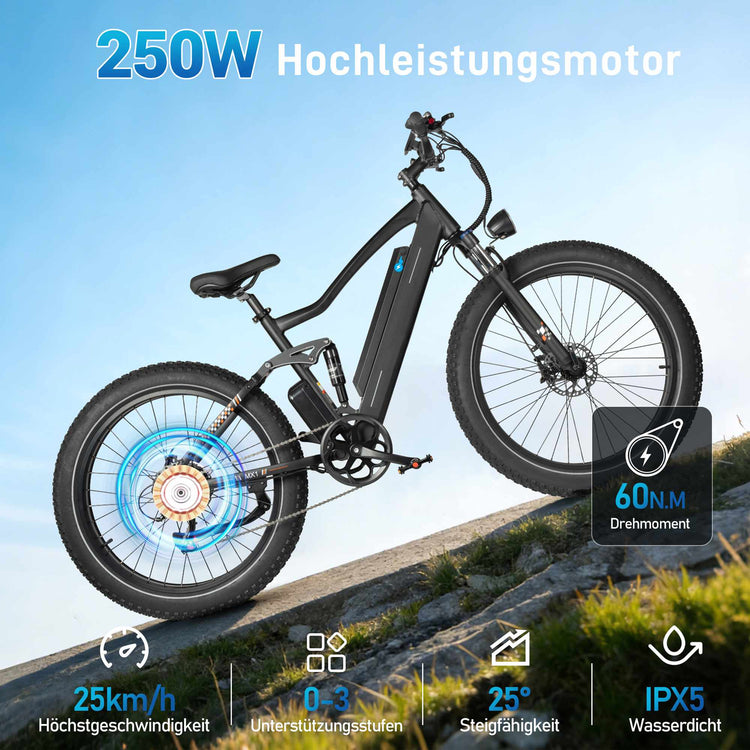 Rooder MX1 26 Electric Mountain Bike 48V 250W 25KMH CE GERMANY - 250W
