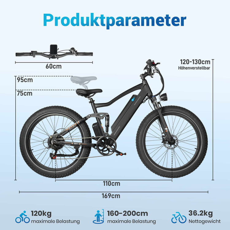 Rooder MX1 26 Electric Mountain Bike 48V 250W 25KMH CE GERMANY - SIZE