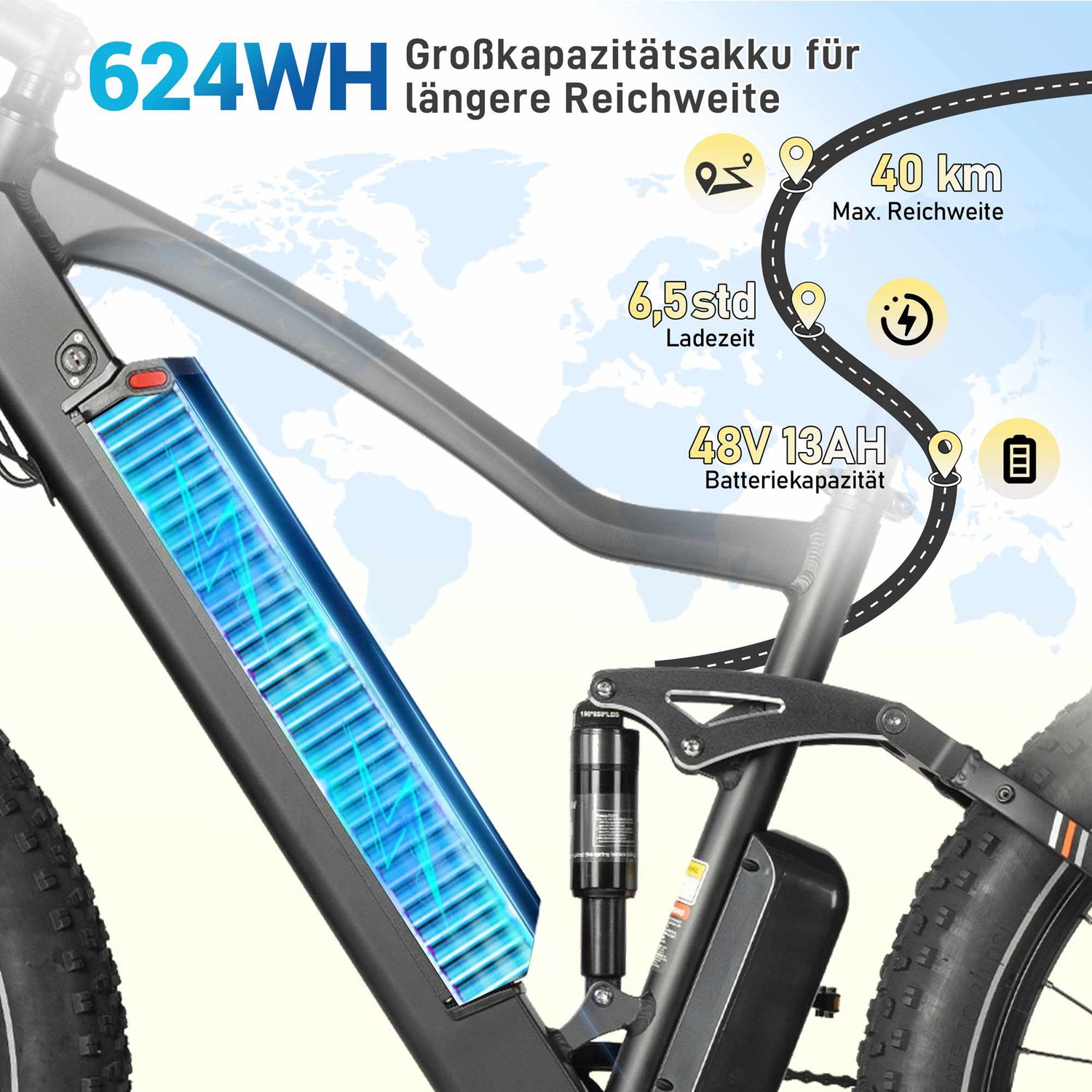 Rooder MX1 26 Electric Mountain Bike 48V 250W 25KMH CE GERMANY - 624WH