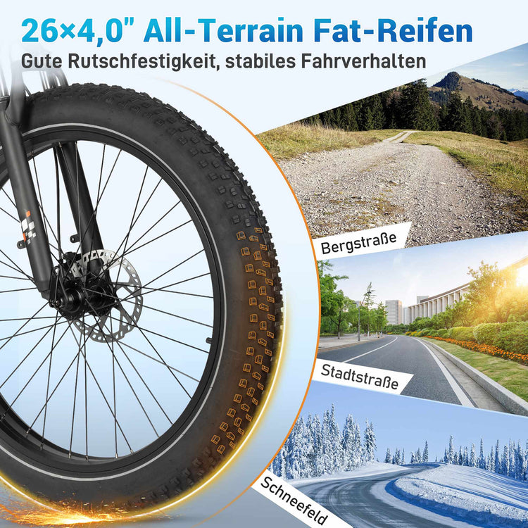 Rooder MX1 26 Electric Mountain Bike 48V 250W 25KMH CE GERMANY - 26*4.0 FAT TIRE ALL TERRAIN