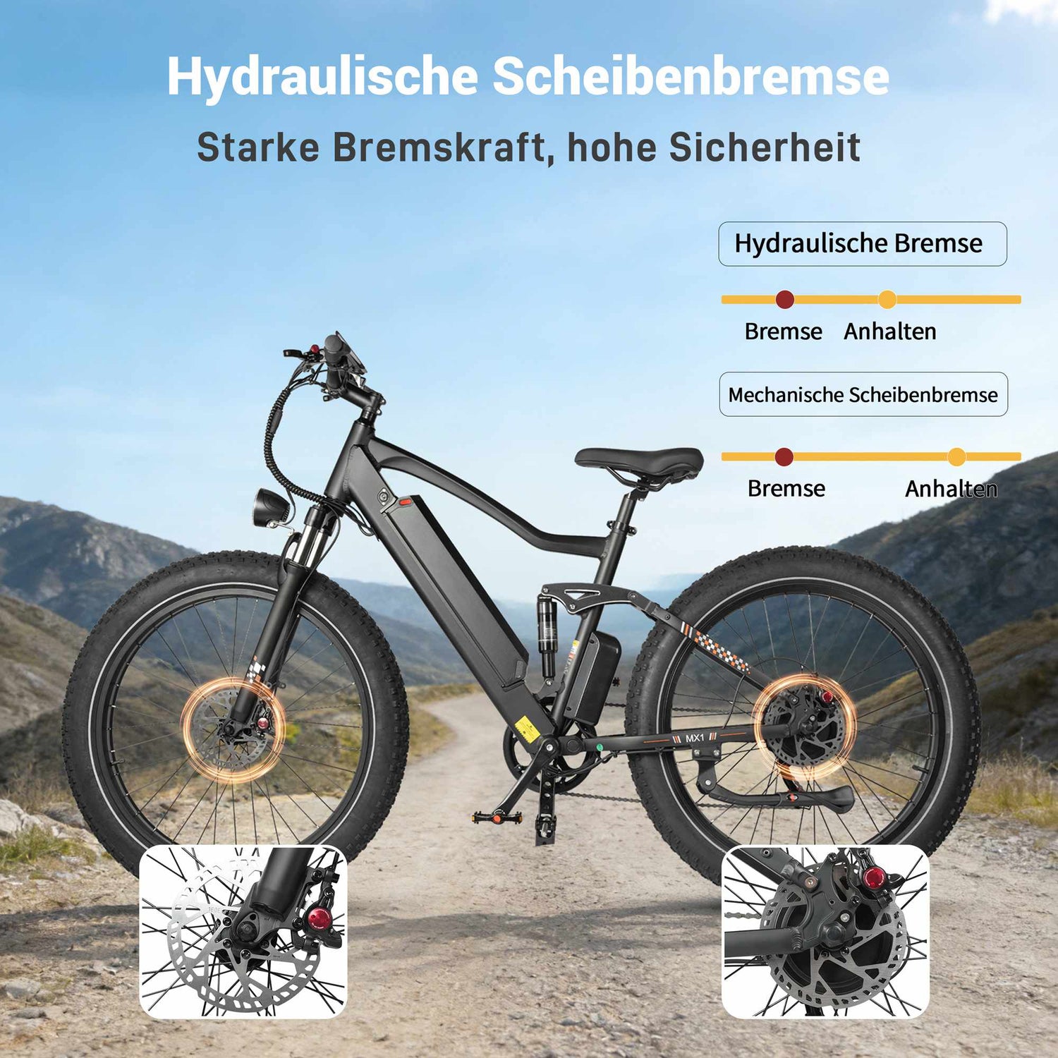 Rooder MX1 26 Electric Mountain Bike 48V 250W 25KMH CE GERMANY - disc brkaes