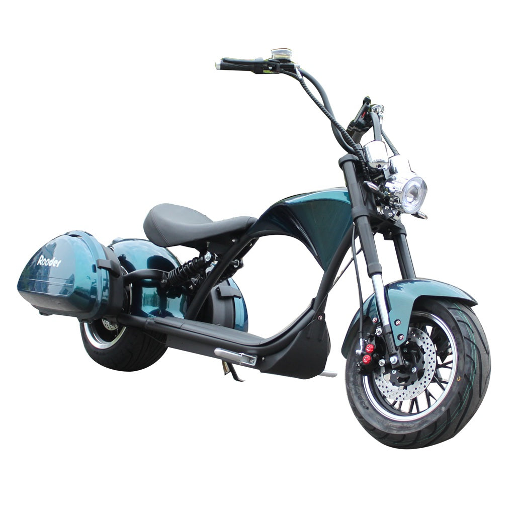 city roller elektro scooter Rooder m1p with saddle cases turquoise green